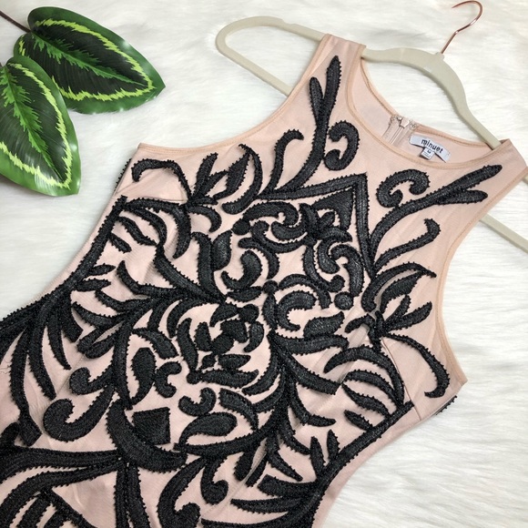 Nude & Black Beaded Bodycon Mini Dress - Picture 3 of 8